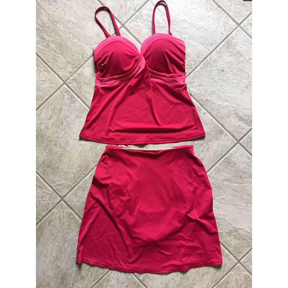 LANDS END Burgundy Bikini Tankini Swimming Suit sz 8 sz 4 2 piece long skirt